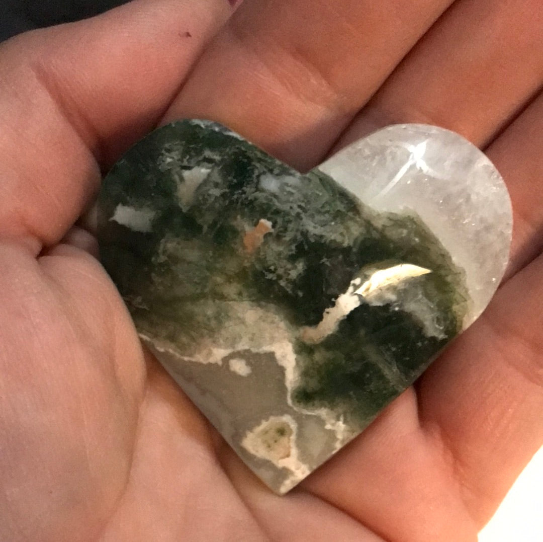 Moss Agate Heart with Druzy